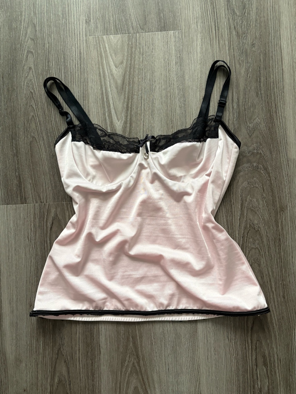 Y2K Coquette Pink Lace-Trim Camisole with Black Contrast Straps